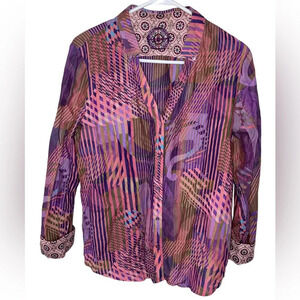 ROBERT GRAHAM Abstract Striped Button Up Shirt Women’s Size Large Purple Pink